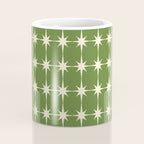 Mid Century Modern Atomic Starburst Grid Retro Christmas Olive Green and Cream Coffee Mug Gallery Image 4