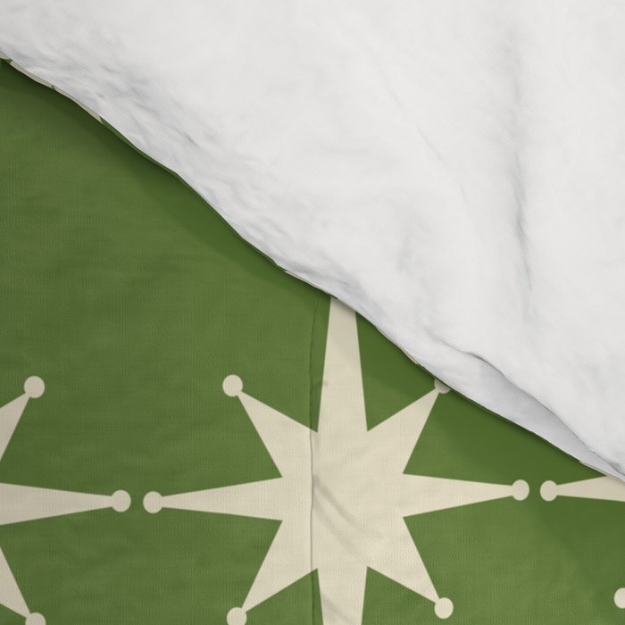 Mid Century Modern Atomic Starburst Grid Retro Christmas Olive Green and Cream Comforter Gallery Image 4