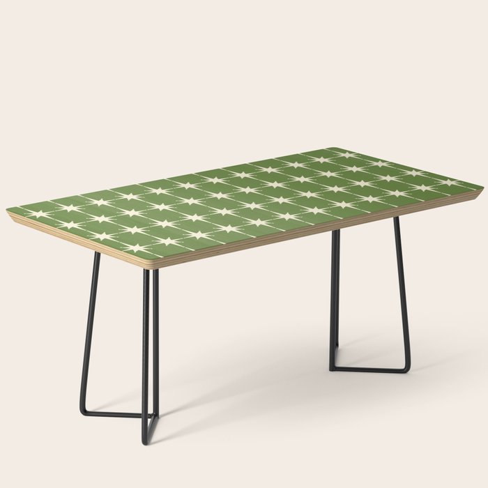 Mid Century Modern Atomic Starburst Grid Retro Christmas Olive Green and Cream Coffee Table Gallery Image 1