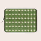 Mid Century Modern Atomic Starburst Grid Retro Christmas Olive Green and Cream Laptop Sleeve Gallery Image 1
