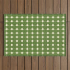 Mid Century Modern Atomic Starburst Grid Retro Christmas Olive Green and Cream Outdoor Rug Gallery Image 1