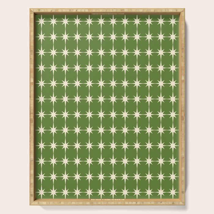 Mid Century Modern Atomic Starburst Grid Retro Christmas Olive Green and Cream Serving Tray Gallery Image 1