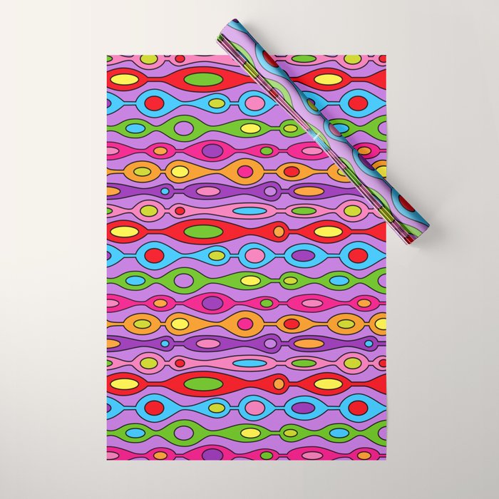 Mid Century Colorful Geometric Oval Pattern Wrapping Paper Gallery Image 1