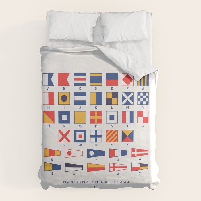 Maritime Nautical Signal Flags Chart - White Duvet Cover Gallery Image 1