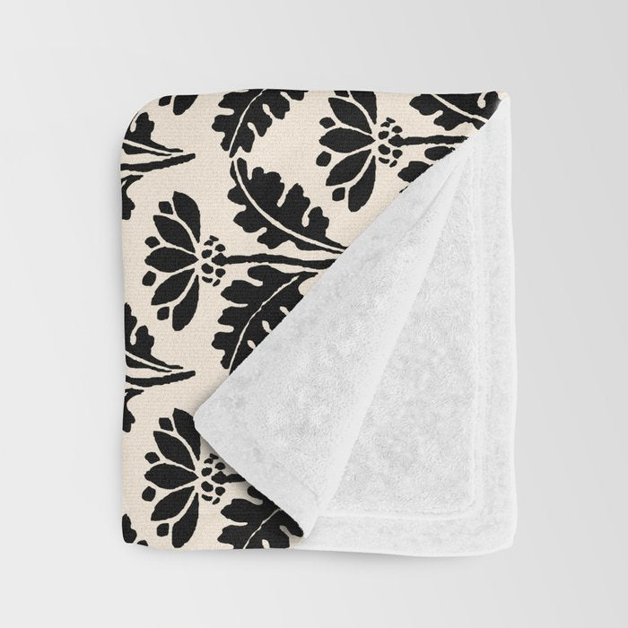 Vintage Floral Arches Art Nouveau Pattern in Black and Almond Cream Throw Blanket Gallery Image 3