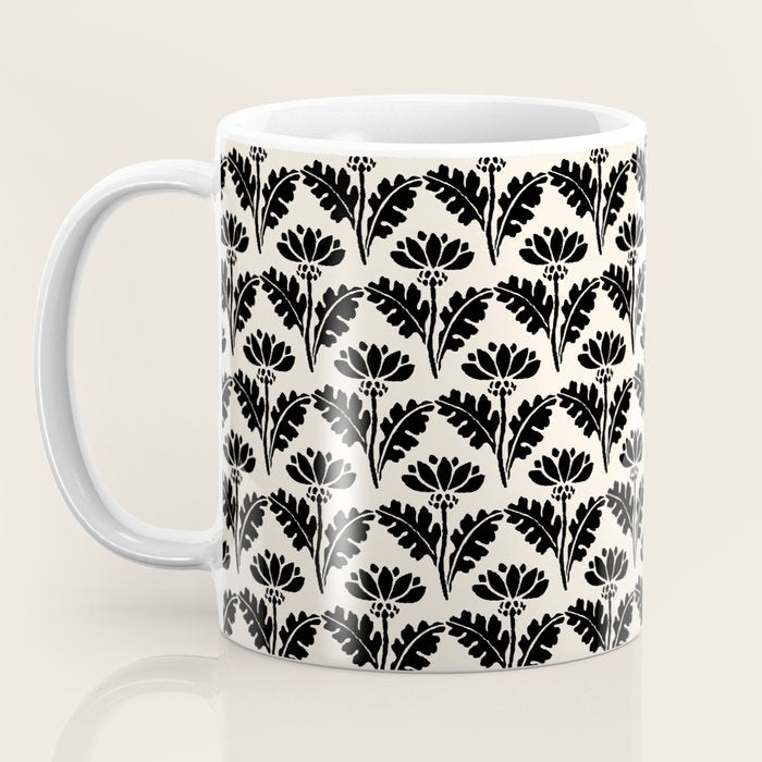 Vintage Floral Arches Art Nouveau Pattern in Black and Almond Cream Coffee Mug Gallery Image 3