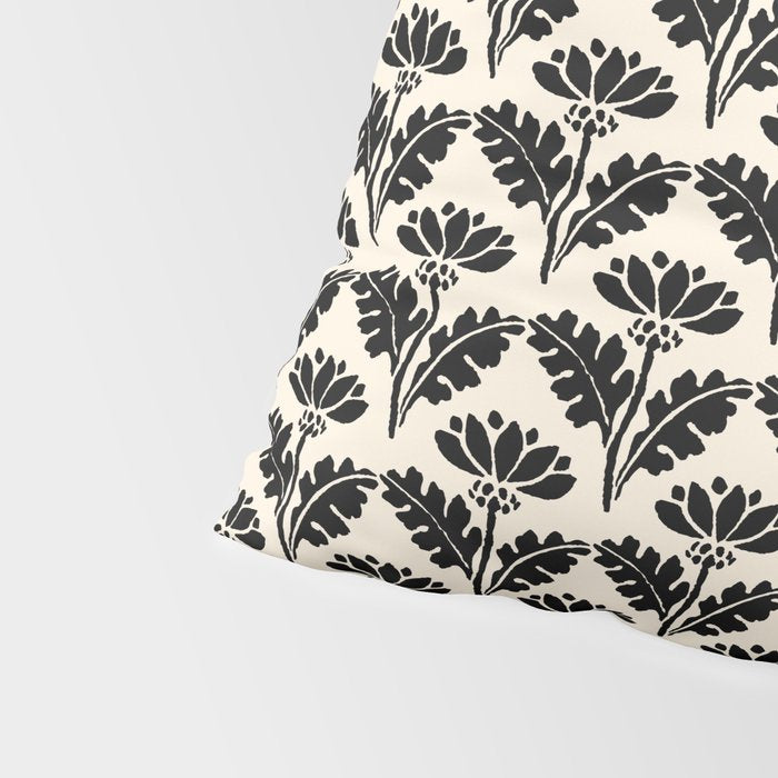 Vintage Floral Arches Art Nouveau Pattern in Black and Almond Cream Pillow Sham Gallery Image 4