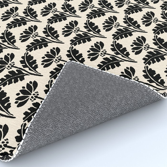 Vintage Floral Arches Art Nouveau Pattern in Black and Almond Cream Rug Gallery Image 4