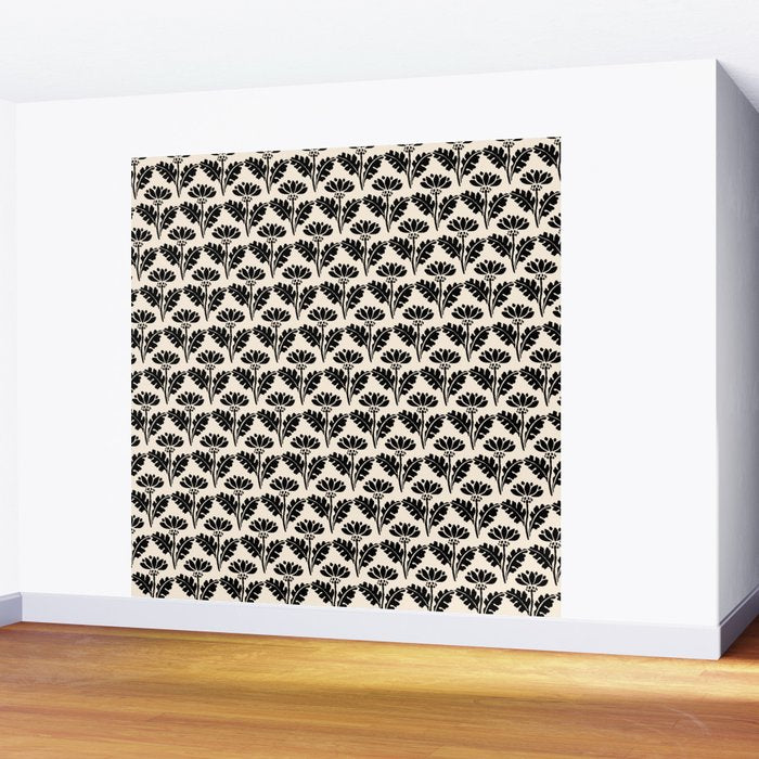 Vintage Floral Arches Art Nouveau Pattern in Black and Almond Cream Wall Mural Gallery Image 2