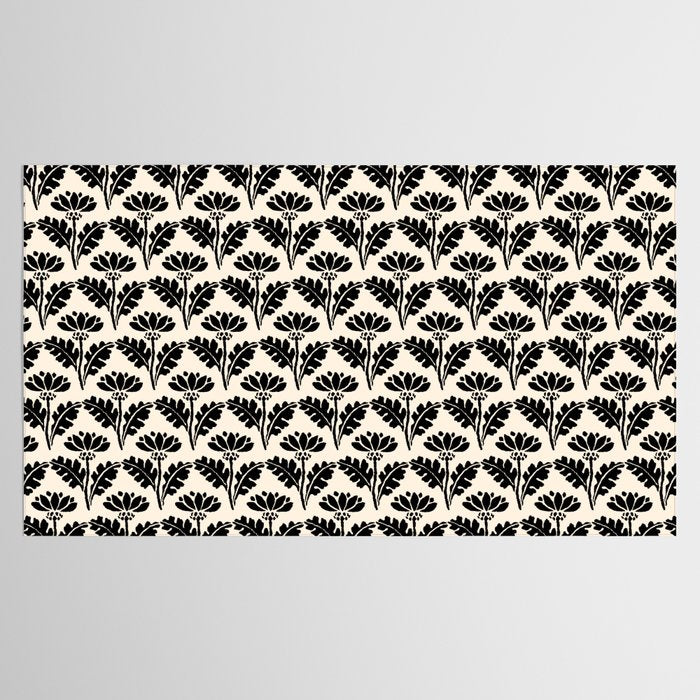 Vintage Floral Arches Art Nouveau Pattern in Black and Almond Cream Tablecloth Gallery Image 2
