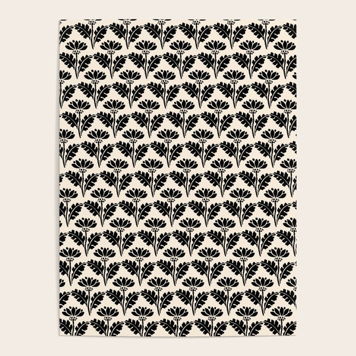 Vintage Floral Arches Art Nouveau Pattern in Black and Almond Cream Poster Gallery Image 1