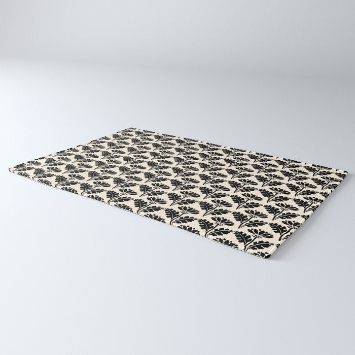 Vintage Floral Arches Art Nouveau Pattern in Black and Almond Cream Rug Gallery Image 3