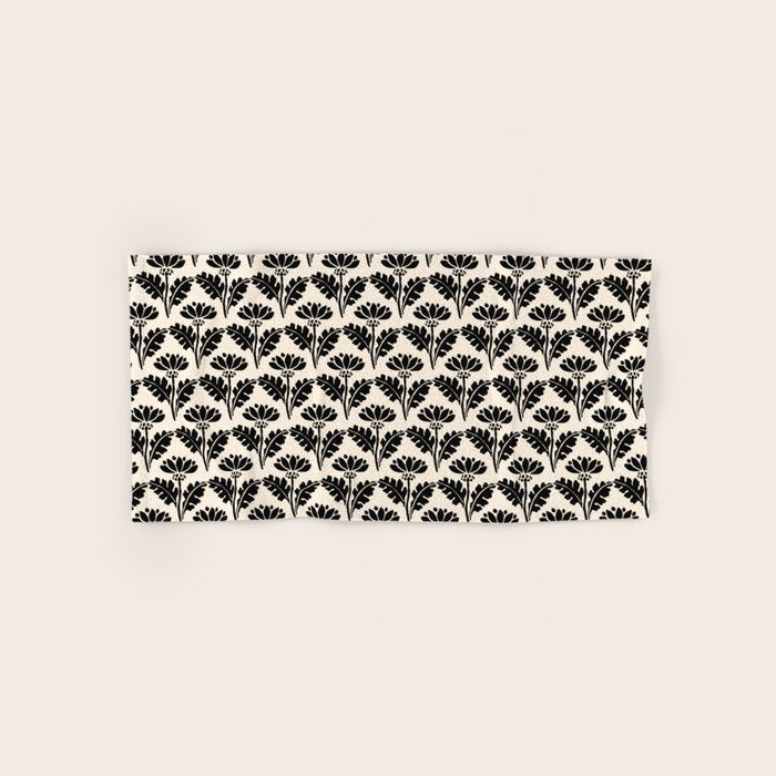 Vintage Floral Arches Art Nouveau Pattern in Black and Almond Cream Bath Towel Gallery Image 1