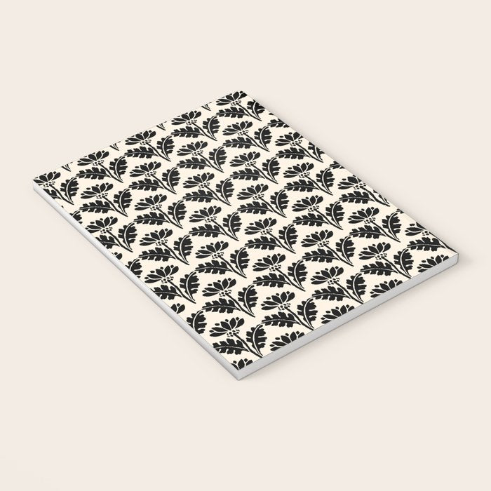 Vintage Floral Arches Art Nouveau Pattern in Black and Almond Cream Notebook Gallery Image 3