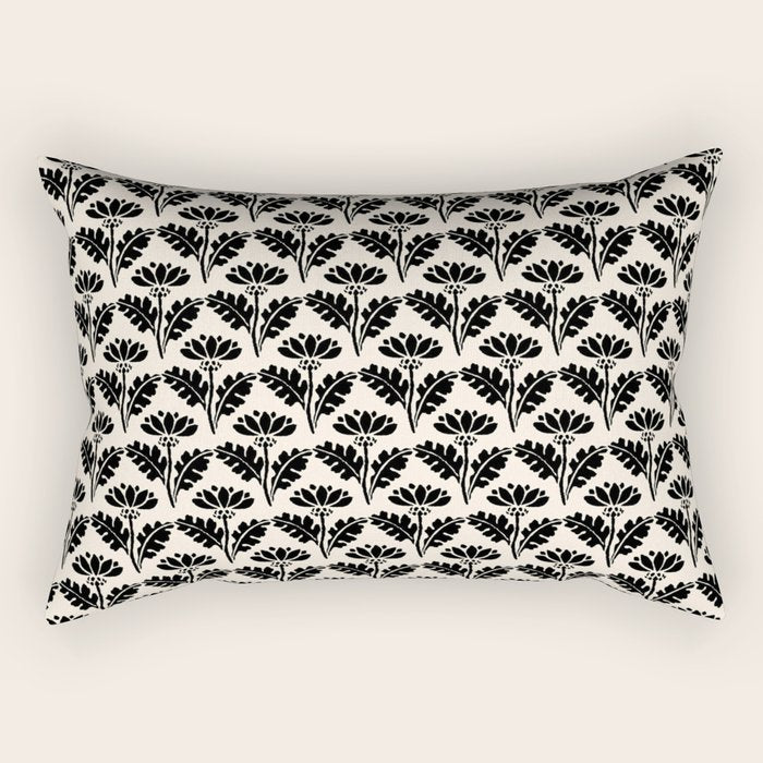 Vintage Floral Arches Art Nouveau Pattern in Black and Almond Cream Rectangular Pillow Gallery Image 2