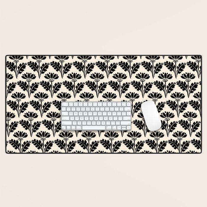 Vintage Floral Arches Art Nouveau Pattern in Black and Almond Cream Desk Mat Gallery Image 1
