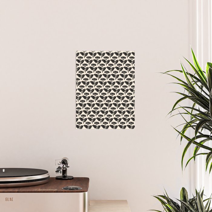 Vintage Floral Arches Art Nouveau Pattern in Black and Almond Cream Poster Gallery Image 2