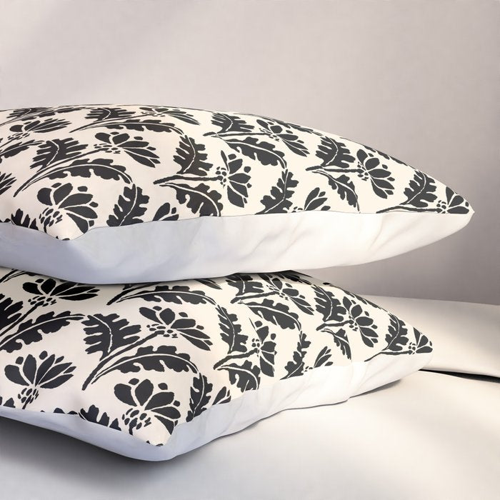 Vintage Floral Arches Art Nouveau Pattern in Black and Almond Cream Pillow Sham Gallery Image 3