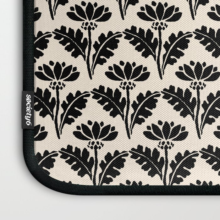 Vintage Floral Arches Art Nouveau Pattern in Black and Almond Cream Laptop Sleeve Gallery Image 3