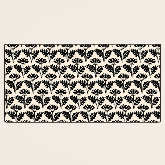 Vintage Floral Arches Art Nouveau Pattern in Black and Almond Cream Desk Mat Gallery Image 3