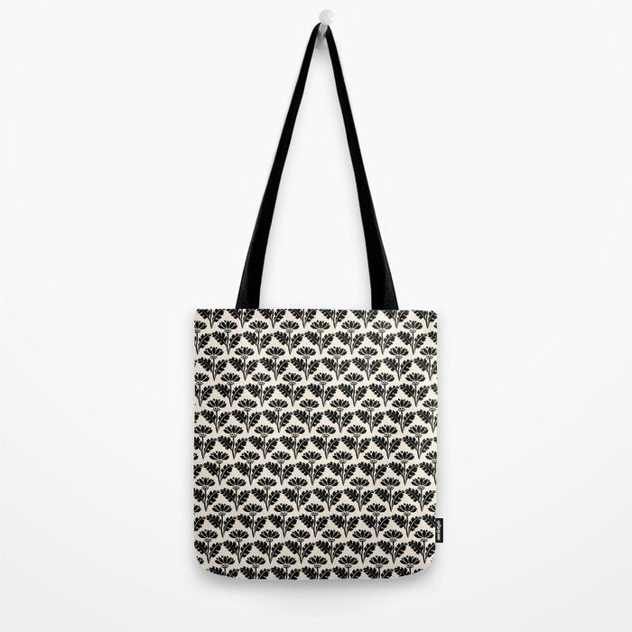 Vintage Floral Arches Art Nouveau Pattern in Black and Almond Cream Tote Bag Gallery Image 2