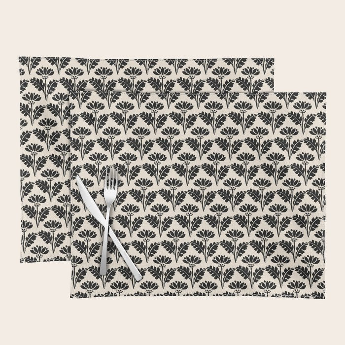 Vintage Floral Arches Art Nouveau Pattern in Black and Almond Cream Placemat Gallery Image 1