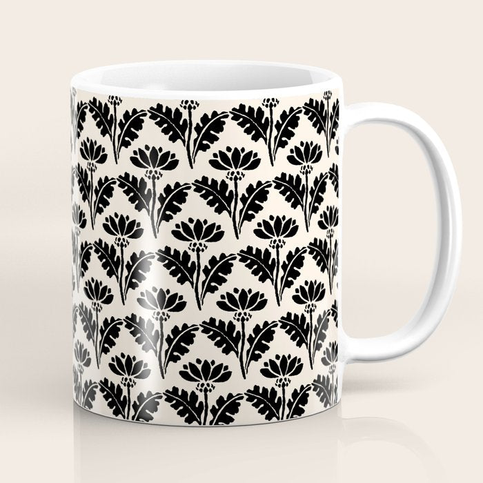 Vintage Floral Arches Art Nouveau Pattern in Black and Almond Cream Coffee Mug Gallery Image 1