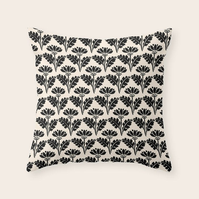 Vintage Floral Arches Art Nouveau Pattern in Black and Almond Cream Throw Pillow Gallery Image 6