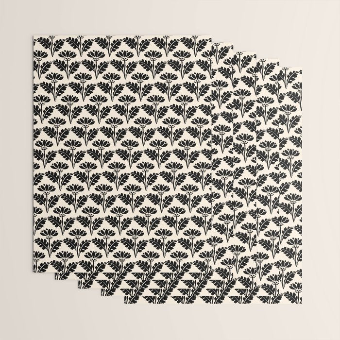 Vintage Floral Arches Art Nouveau Pattern in Black and Almond Cream Wrapping Paper Gallery Image 3