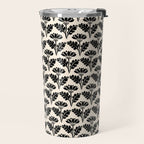 Vintage Floral Arches Art Nouveau Pattern in Black and Almond Cream Travel Mug Gallery Image 2