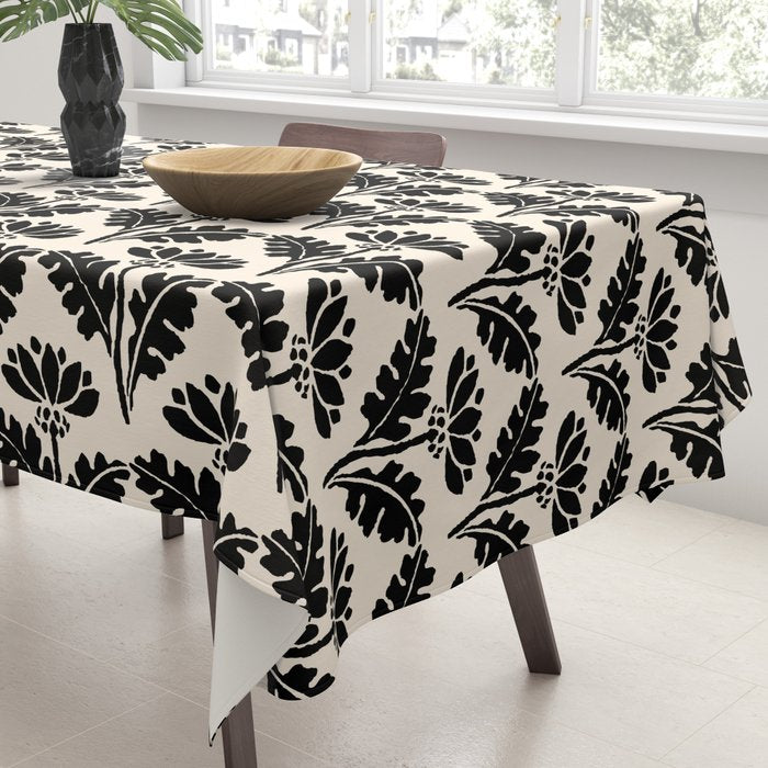 Vintage Floral Arches Art Nouveau Pattern in Black and Almond Cream Tablecloth Gallery Image 3