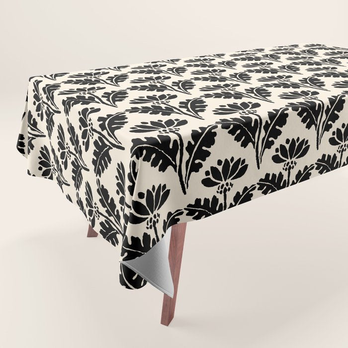 Vintage Floral Arches Art Nouveau Pattern in Black and Almond Cream Tablecloth Gallery Image 1