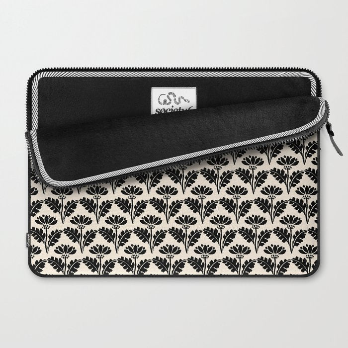 Vintage Floral Arches Art Nouveau Pattern in Black and Almond Cream Laptop Sleeve Gallery Image 2
