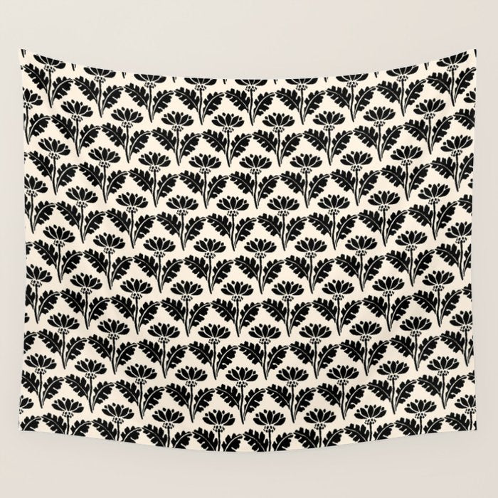 Vintage Floral Arches Art Nouveau Pattern in Black and Almond Cream Wall Tapestry Gallery Image 4