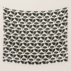 Vintage Floral Arches Art Nouveau Pattern in Black and Almond Cream Wall Tapestry Gallery Image 4