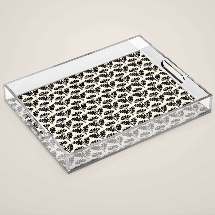 Vintage Floral Arches Art Nouveau Pattern in Black and Almond Cream Acrylic Tray Gallery Image 1