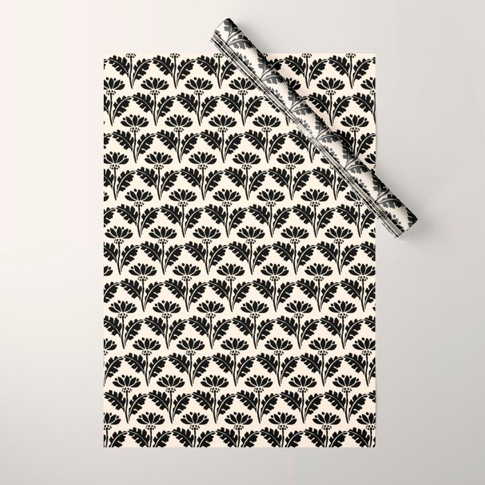 Vintage Floral Arches Art Nouveau Pattern in Black and Almond Cream Wrapping Paper Gallery Image 1