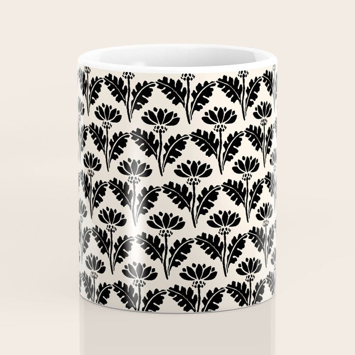Vintage Floral Arches Art Nouveau Pattern in Black and Almond Cream Coffee Mug Gallery Image 4