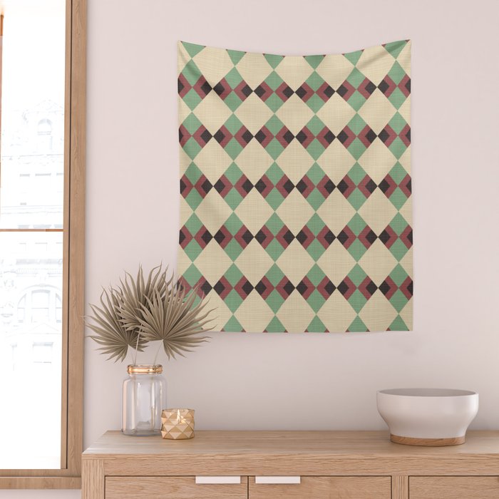 Geometric Trend Pistache and Cocoa Wall Tapestry Gallery Image 2