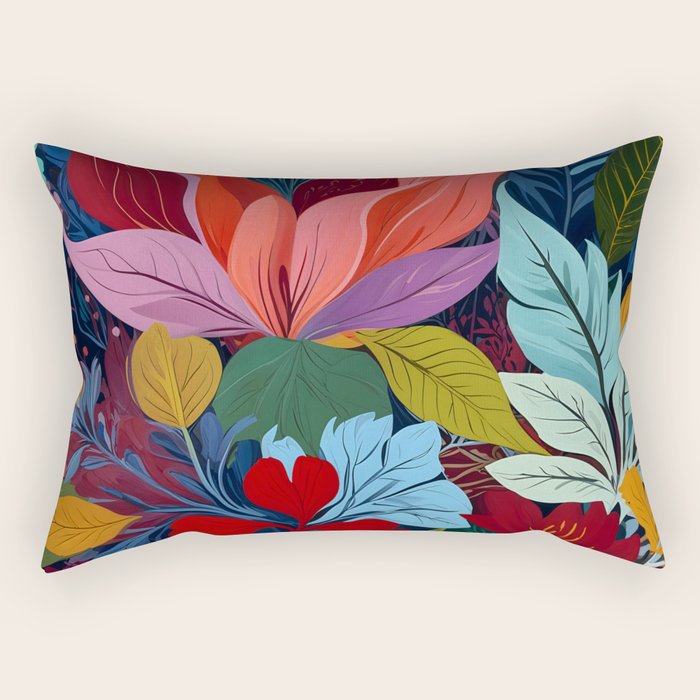 Dark Velvet Garden, Floral Botanical Vintage Illustration, Colorful Mysterious Midnight Plants, Blossom Meadow, Flowers Nature Bloom Painting Rectangular Pillow Gallery Image 2