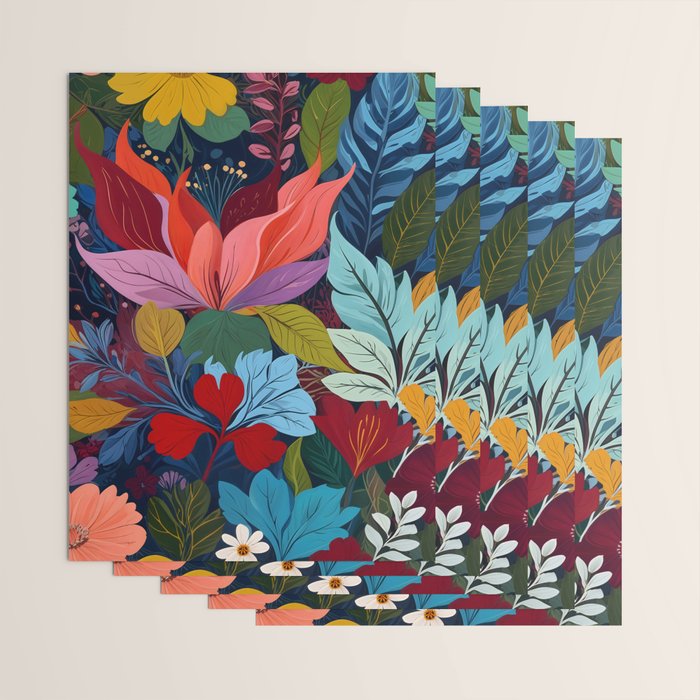 Dark Velvet Garden, Floral Botanical Vintage Illustration, Colorful Mysterious Midnight Plants, Blossom Meadow, Flowers Nature Bloom Painting Wrapping Paper Gallery Image 3