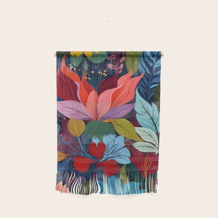 Dark Velvet Garden, Floral Botanical Vintage Illustration, Colorful Mysterious Midnight Plants, Blossom Meadow, Flowers Nature Bloom Painting Wall Hanging Gallery Image 1