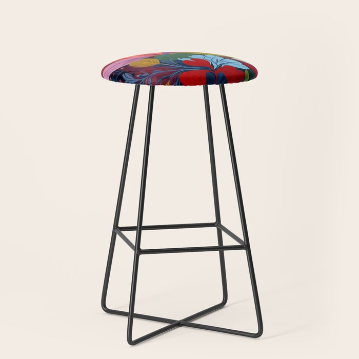 Dark Velvet Garden, Floral Botanical Vintage Illustration, Colorful Mysterious Midnight Plants, Blossom Meadow, Flowers Nature Bloom Painting Stool Gallery Image 1