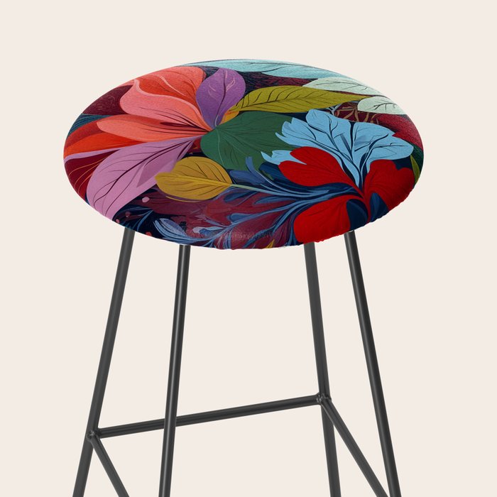 Dark Velvet Garden, Floral Botanical Vintage Illustration, Colorful Mysterious Midnight Plants, Blossom Meadow, Flowers Nature Bloom Painting Stool Gallery Image 2