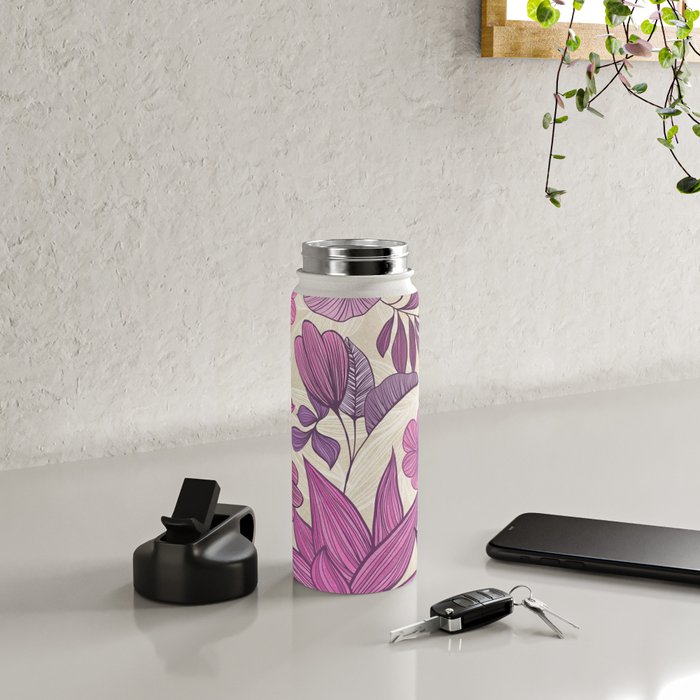 Deep Autumn Forest Floral in Magenta Water Bottle Gallery Image 4