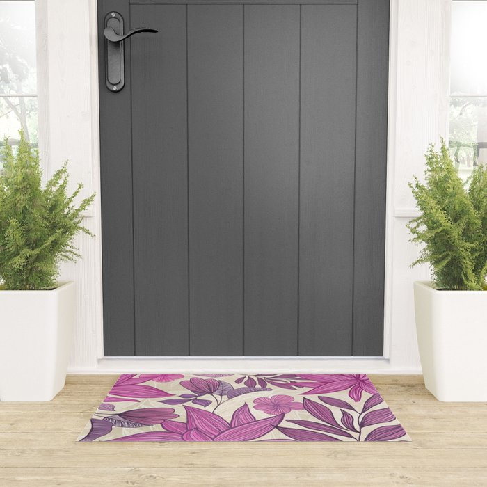 Deep Autumn Forest Floral in Magenta Welcome Mat Gallery Image 3