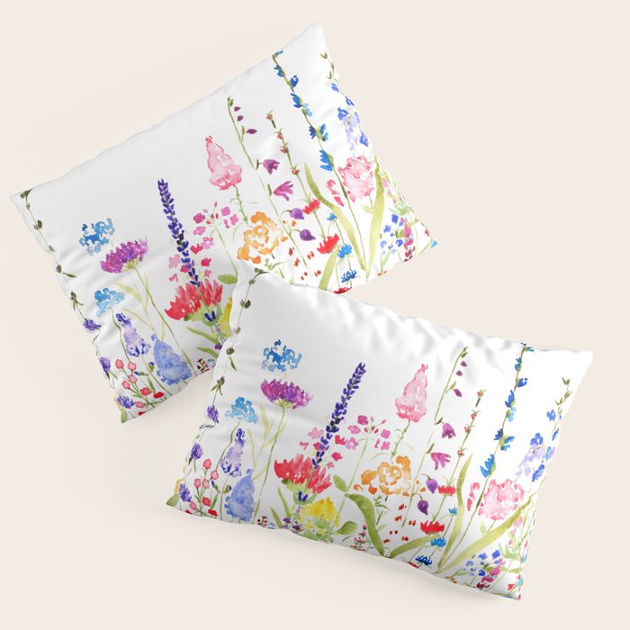 colorful wildflower fields watercolor Pillow Sham Gallery Image 1
