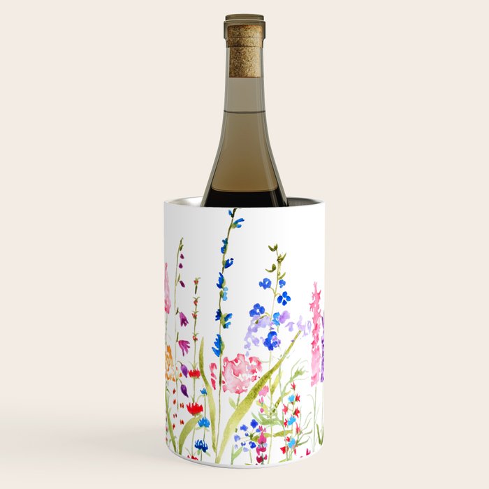 colorful wildflower fields watercolor Wine Chiller Gallery Image 3