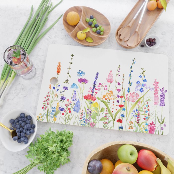 colorful wildflower fields watercolor Cutting Board Gallery Image 2