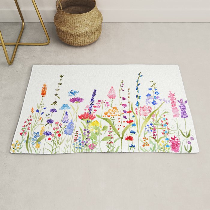 colorful wildflower fields watercolor Rug Gallery Image 1